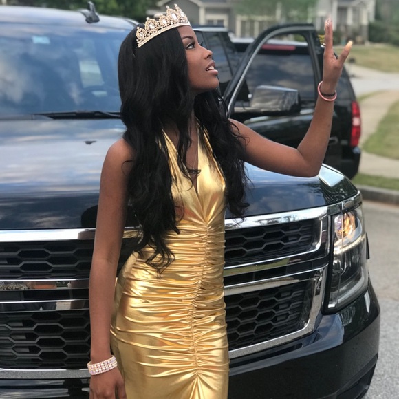 Golden flow prom dress - Picture 3 of 3